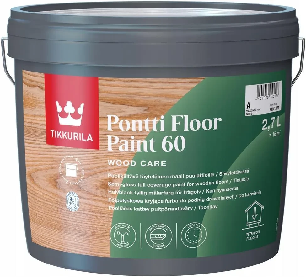 TIKKURILA Pontti Floor Paint 60 BAZA A 2,7L farba do podłóg półpołysk