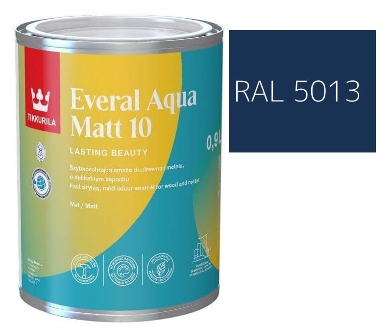TIKKURILA Everal Aqua Matt [10]  0,9L KOLOR NIEBIESKI KOBALTOWY RAL 5013