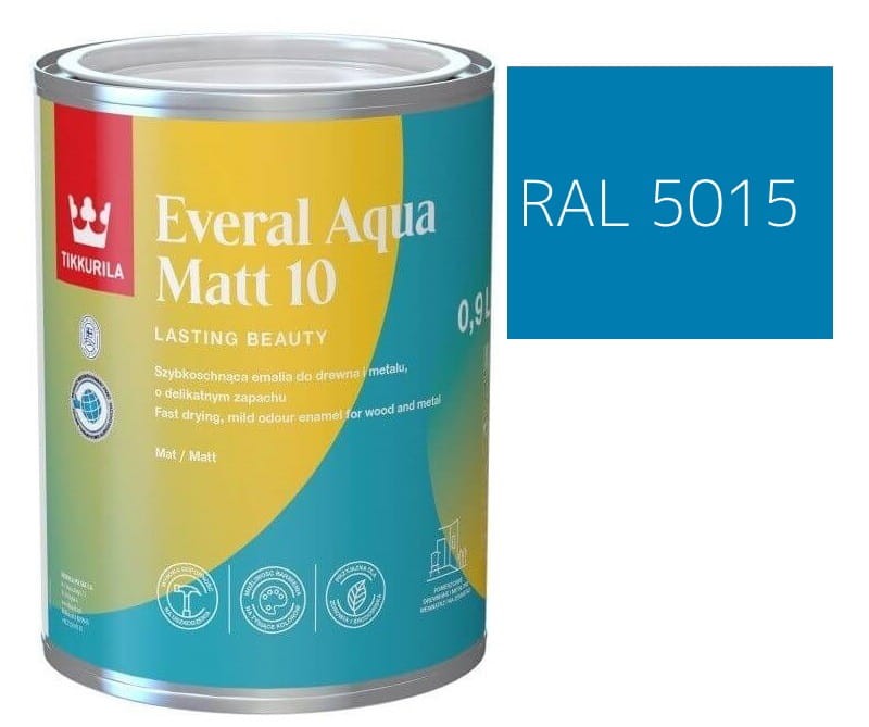 TIKKURILA Everal Aqua Matt [10]  0,9L KOLOR NIEBIESKI ŚREDNI RAL 5015