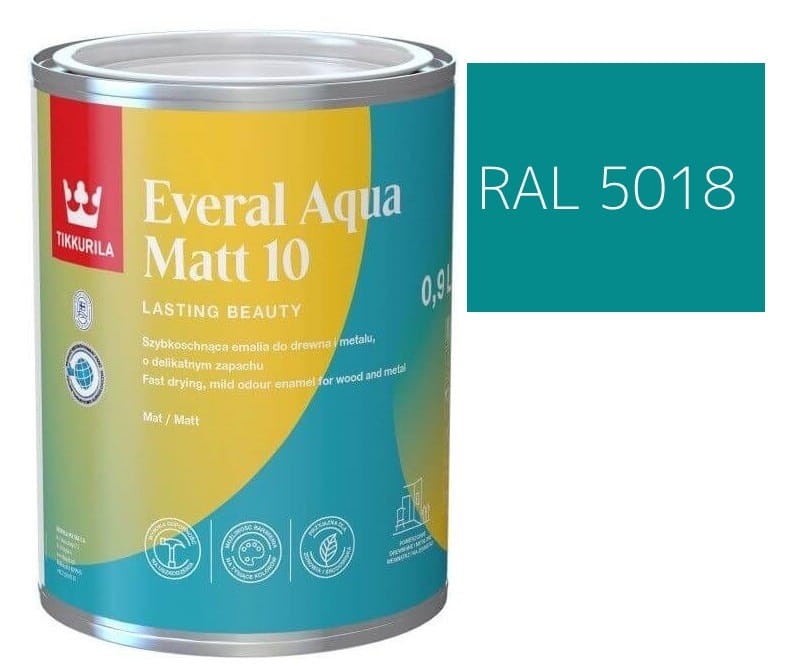 TIKKURILA Everal Aqua Matt [10]  0,9L KOLOR TURKUSOWY RAL 5018