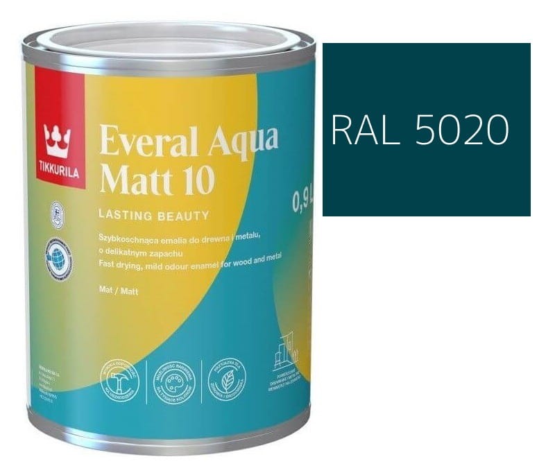 TIKKURILA Everal Aqua Matt [10]  0,9L KOLOR NIEBIESKI OCEANICZNY RAL 5020