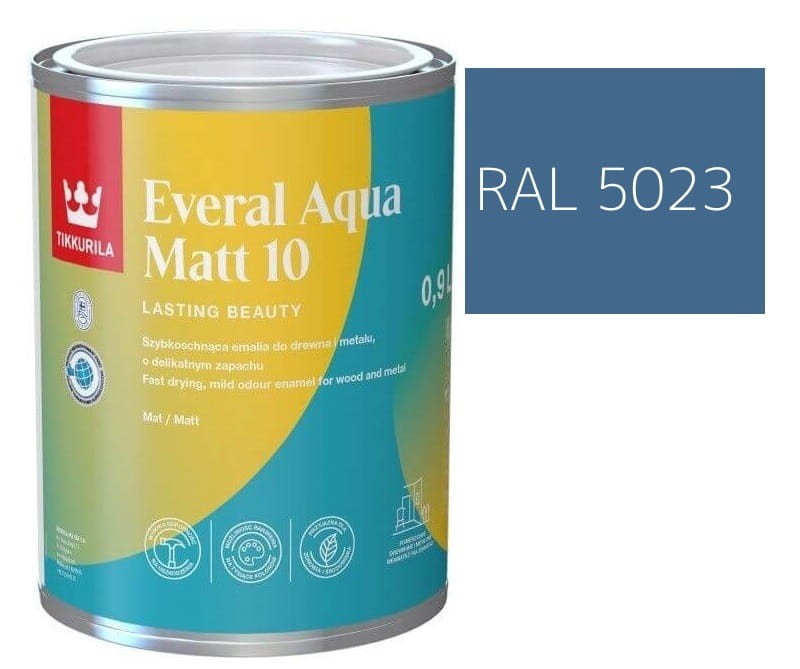 TIKKURILA Everal Aqua Matt [10]  0,9L KOLOR BŁĘKITNY POPIELATY RAL 5023