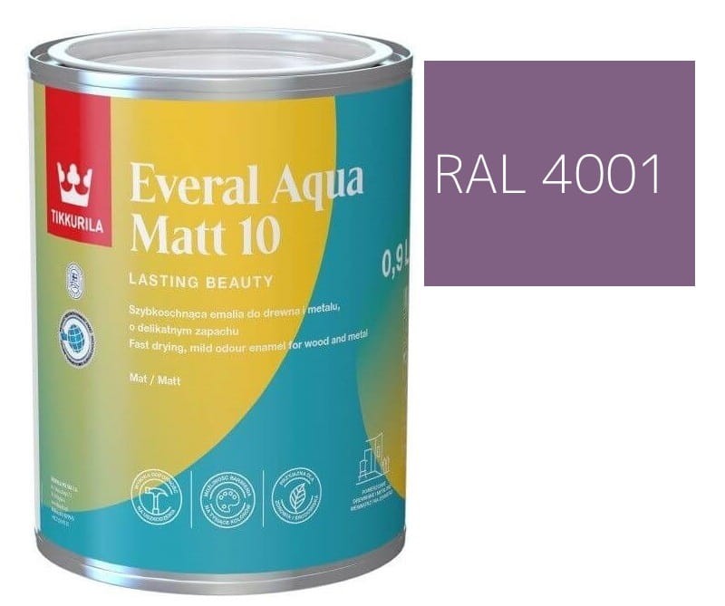 TIKKURILA Everal Aqua Matt [10]  0,9L KOLOR LILIOWY RAL 4001