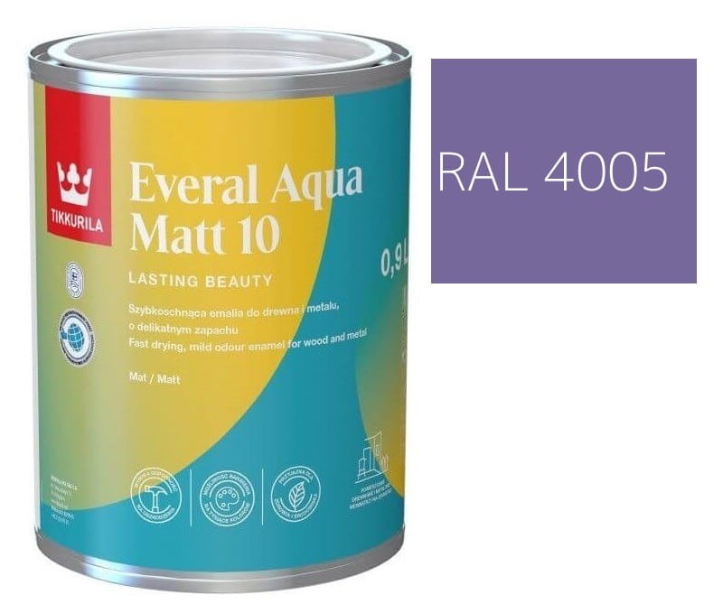 TIKKURILA Everal Aqua Matt [10]  0,9L KOLOR FIOLETOWY RAL 4005