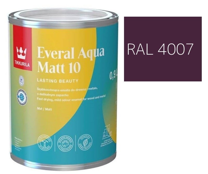 TIKKURILA Everal Aqua Matt [10]  0,9L KOLOR PURPUROWY RAL 4007