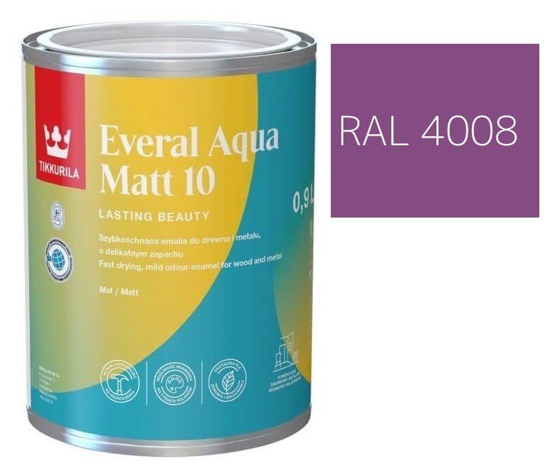 TIKKURILA Everal Aqua Matt [10]  0,9L KOLOR FIOLETOWY SYGNAŁOWY RAL 4008