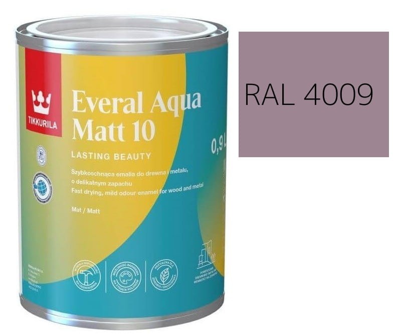 TIKKURILA Everal Aqua Matt [10]  0,9L KOLOR FIOLETOWY PASTELOWY RAL 4009