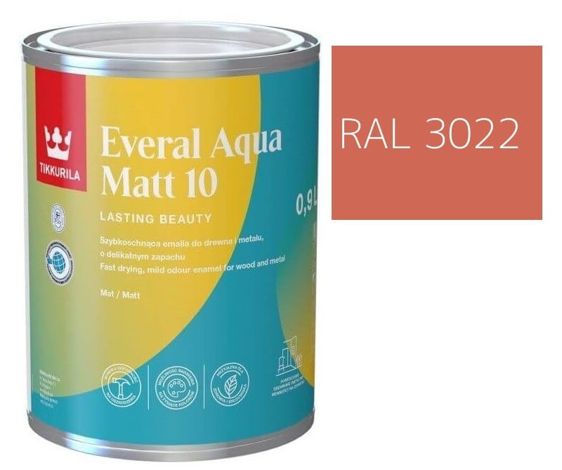 TIKKURILA Everal Aqua Matt [10]  0,9L KOLOR ŁOSOSIOWY RAL 3022