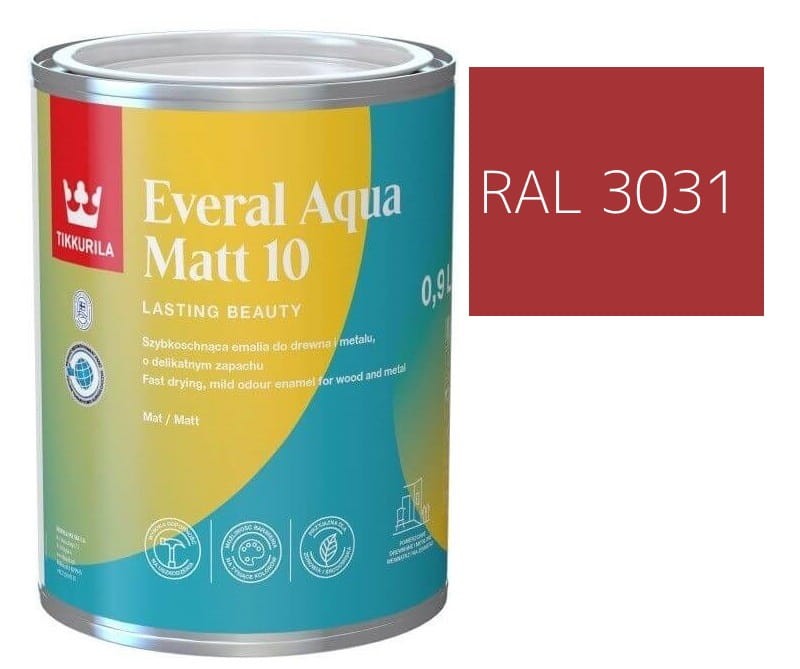 TIKKURILA Everal Aqua Matt [10]  0,9L KOLOR CZERWONY ORIENTALNY RAL 3031