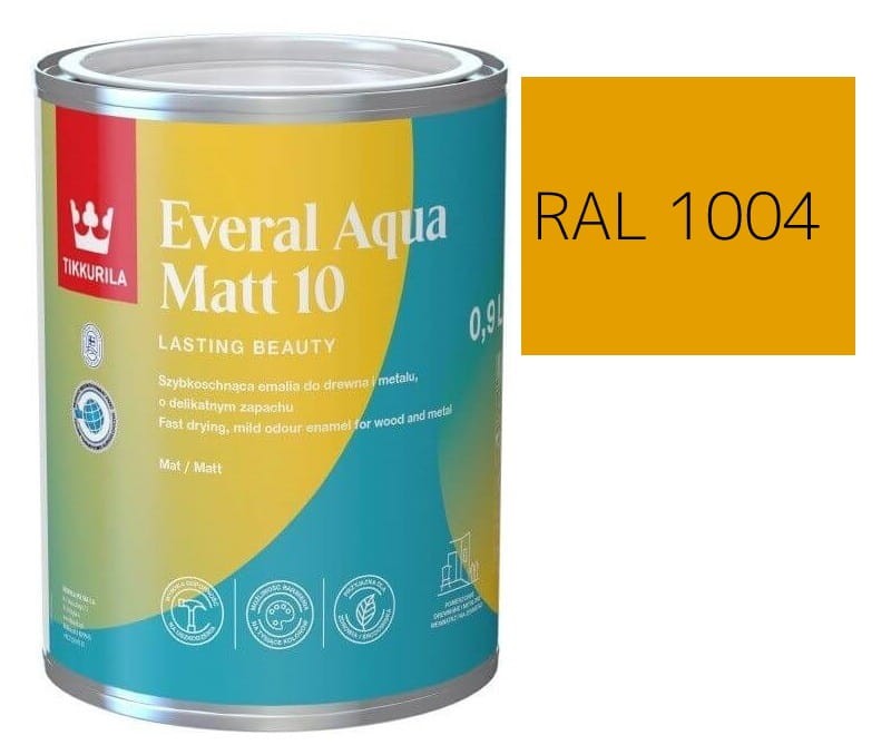 TIKKURILA Everal Aqua Matt [10]  0,9L KOLOR ZŁOTY ŻÓŁTY RAL 1004