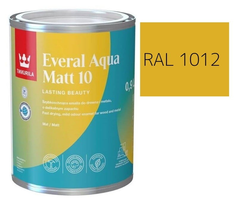 TIKKURILA Everal Aqua Matt [10]  0,9L KOLOR CYTRYNOWY RAL 1012