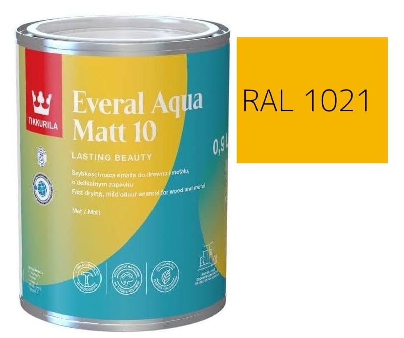 TIKKURILA Everal Aqua Matt [10]  0,9L KOLOR ŻÓŁTY KADMOWY RAL 1021
