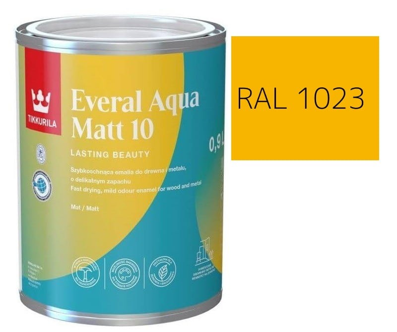 TIKKURILA Everal Aqua Matt [10]  0,9L KOLOR ŻÓŁTY OSTRZEGAWCZY RAL 1023