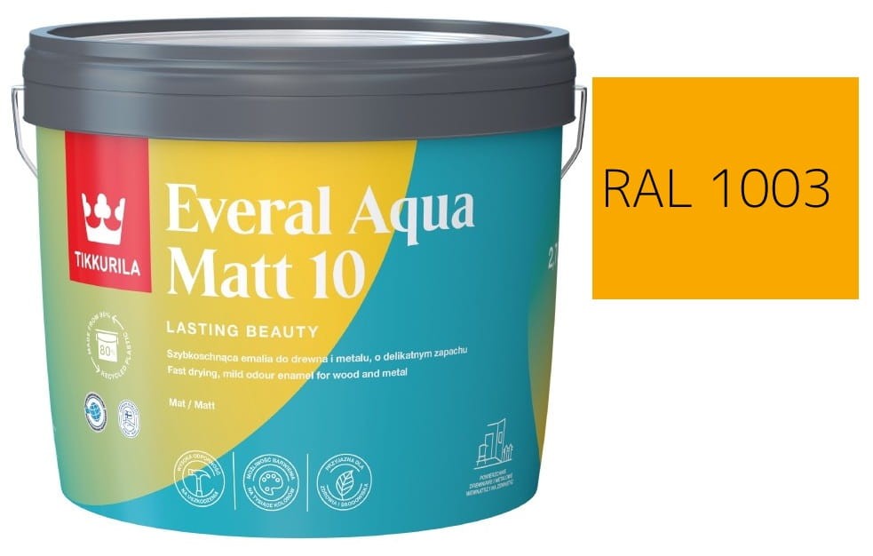 TIKKURILA Everal Aqua Matt [10]  2,7L KOLOR ŻÓŁTY SYGNAŁOWY RAL 1003