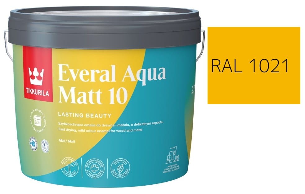 TIKKURILA Everal Aqua Matt [10]  2,7L KOLOR ŻÓŁTY KADMOWY RAL 1021