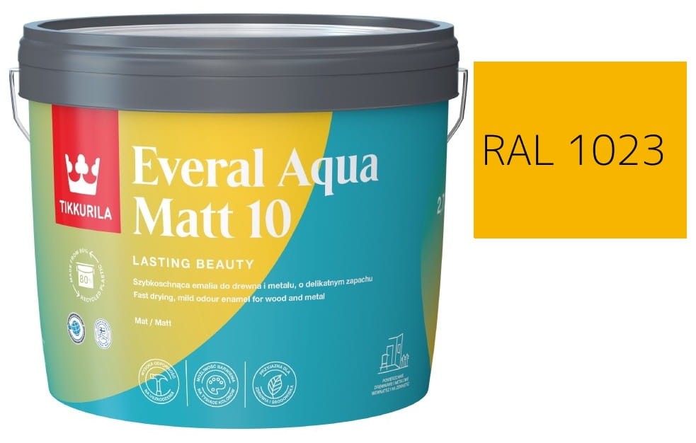 TIKKURILA Everal Aqua Matt [10]  2,7L KOLOR ŻÓŁTY OSTRZEGAWCZY RAL 1023