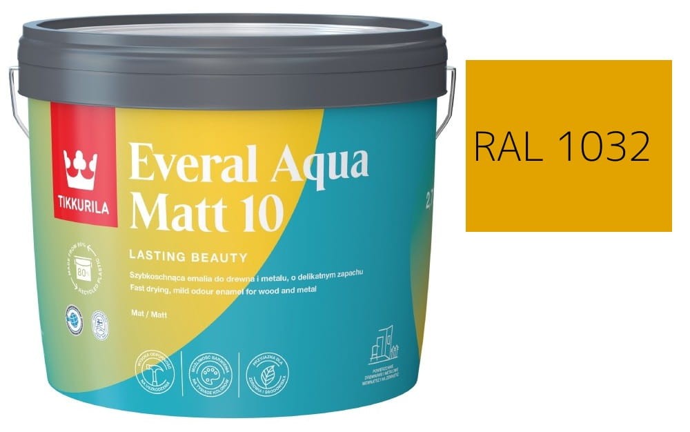 TIKKURILA Everal Aqua Matt [10]  2,7L KOLOR ŻÓŁTY CIEMNY RAL 1032