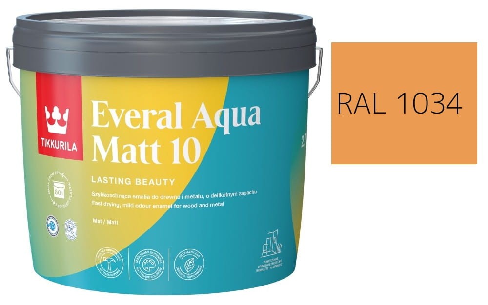 TIKKURILA Everal Aqua Matt [10]  2,7L KOLOR ŻÓŁTY PASTELOWY RAL 1034