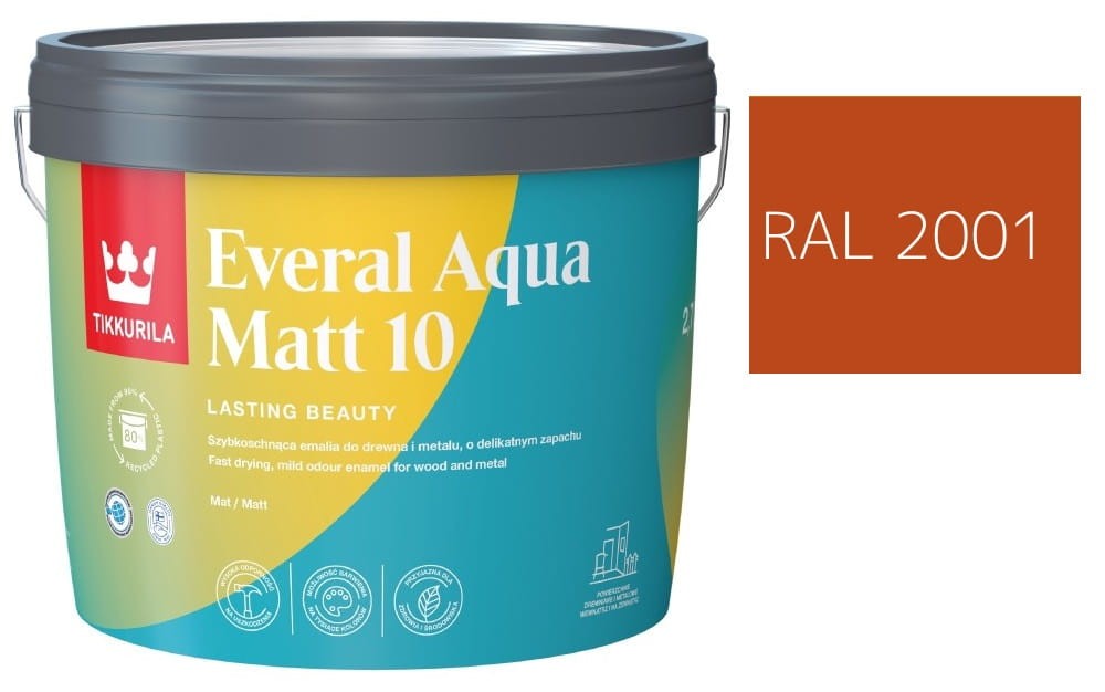TIKKURILA Everal Aqua Matt [10]  2,7L KOLOR POMARAŃCZOWO CZERWONY RAL 2001
