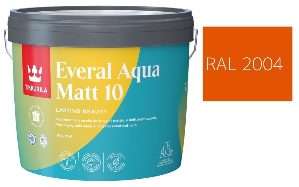 TIKKURILA Everal Aqua Matt [10]  2,7L KOLOR POMARAŃCZOWY RAL 2004