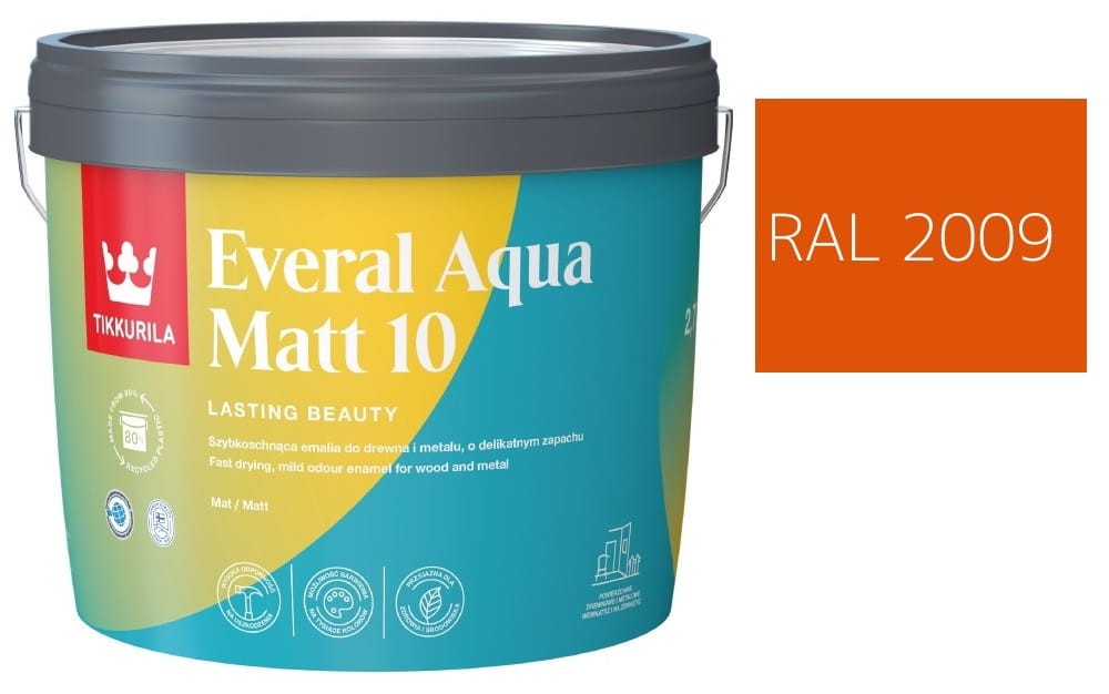 TIKKURILA Everal Aqua Matt [10]  2,7L KOLOR POMARAŃCZOWY OSTRZEGAWCZY RAL 2009