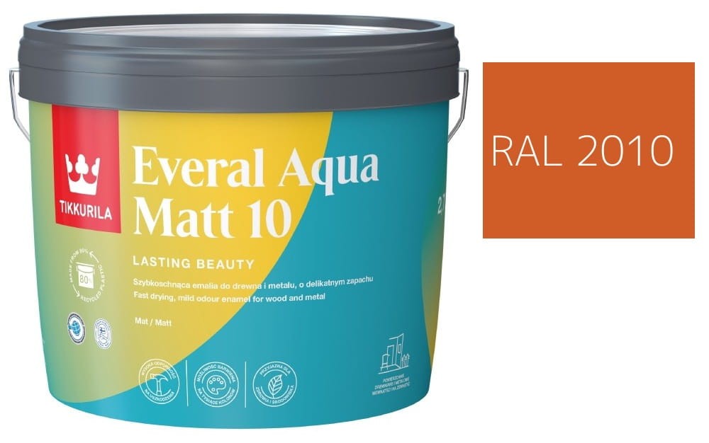 TIKKURILA Everal Aqua Matt [10]  2,7L KOLOR POMARAŃCZOWY SYGNAŁOWY RAL 2010