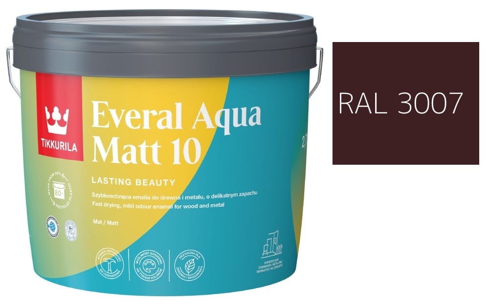 TIKKURILA Everal Aqua Matt [10]  2,7L KOLOR CZARNO CZERWONY RAL 3007