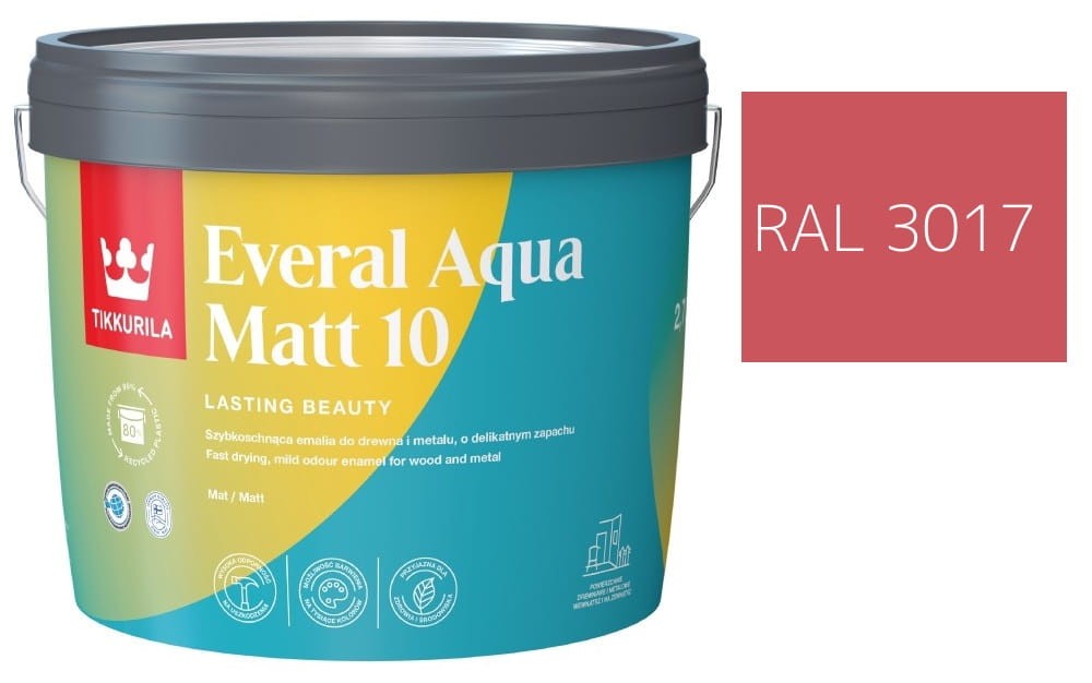 TIKKURILA Everal Aqua Matt [10]  2,7L KOLOR CZERWONO RÓŻOWY RAL 3017