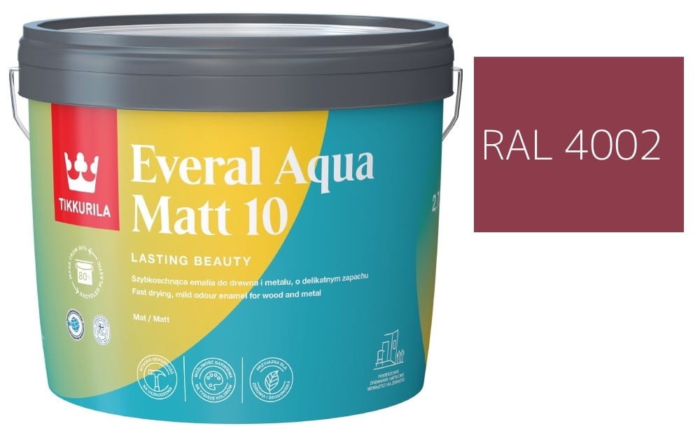TIKKURILA Everal Aqua Matt [10]  2,7L KOLOR FIOLETOWO CZERWONY RAL 4002