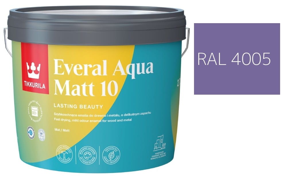 TIKKURILA Everal Aqua Matt [10]  2,7L KOLOR FIOLETOWY RAL 4005