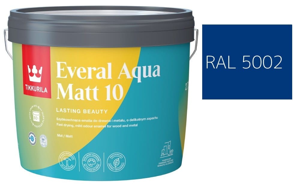 TIKKURILA Everal Aqua Matt [10]  2,7L KOLOR NIEBIESKI ULTRAMARYNA RAL 5002