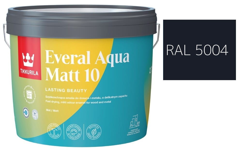 TIKKURILA Everal Aqua Matt [10]  2,7L KOLOR CZARNO NIEBIESKI RAL 5004