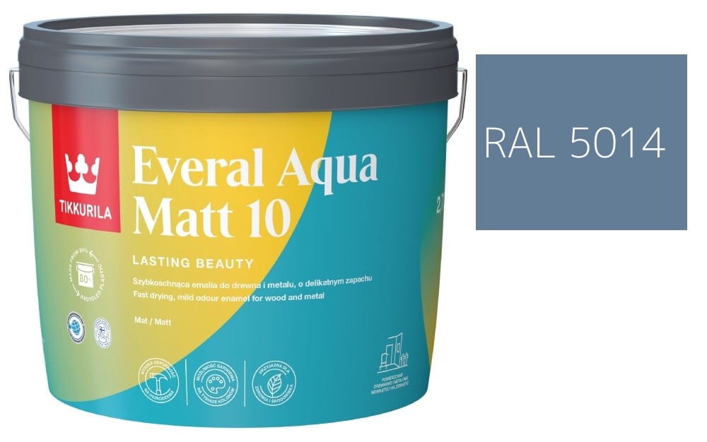 TIKKURILA Everal Aqua Matt [10]  2,7L KOLOR NIEBIESKI GOŁĘBI RAL 5014