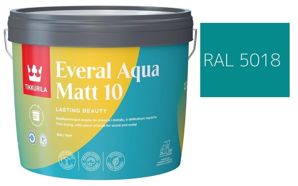 TIKKURILA Everal Aqua Matt [10]  2,7L KOLOR TURKUSOWY RAL 5018