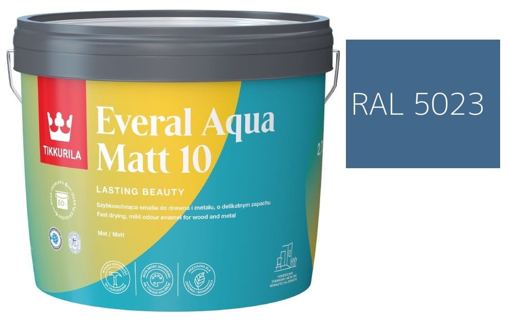 TIKKURILA Everal Aqua Matt [10]  2,7L KOLOR BŁEKITNY POPIELATY RAL 5023