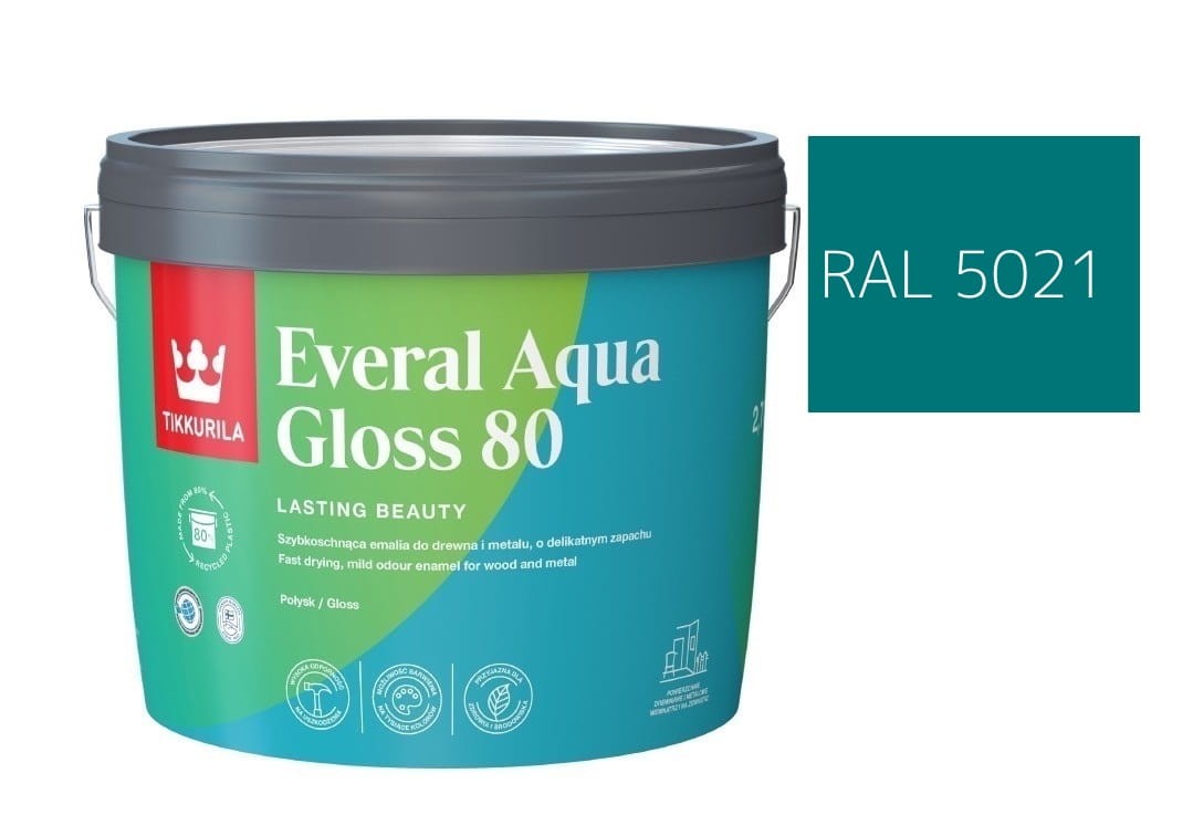 TIKKURILA Everal Aqua Gloss [80] 2,7l Połysk KOLOR TURKUSOWY ŚREDNI RAL 5021