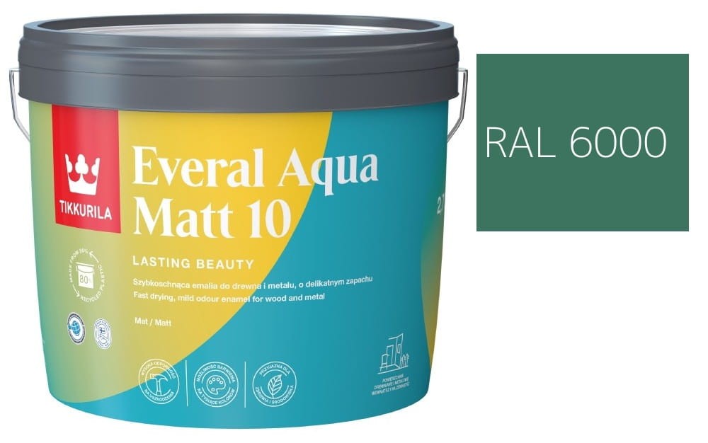 TIKKURILA Everal Aqua Matt [10]  2,7L KOLOR ZIELONY PATYNOWY RAL 6000