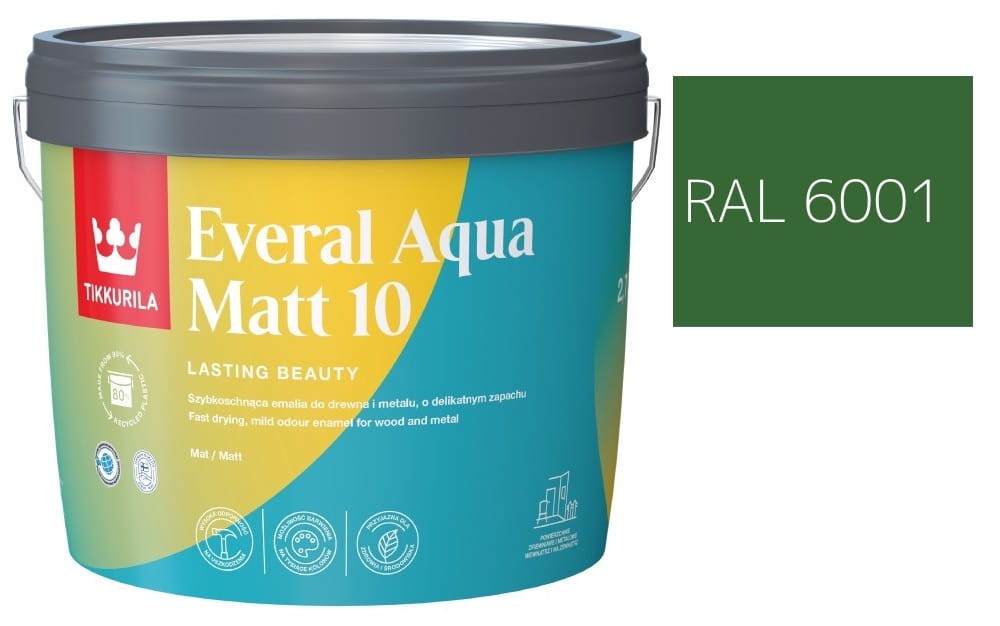 TIKKURILA Everal Aqua Matt [10]  2,7L KOLOR ZIELONY SZMARAGDOWY RAL 6001