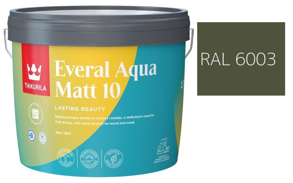 TIKKURILA Everal Aqua Matt [10]  2,7L KOLOR ZIELONY OLIWKOWY RAL 6003