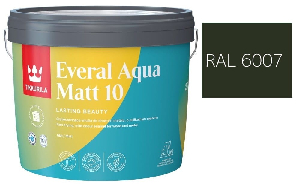 TIKKURILA Everal Aqua Matt [10]  2,7L KOLOR ZIELONY BUTELKOWY RAL 6007