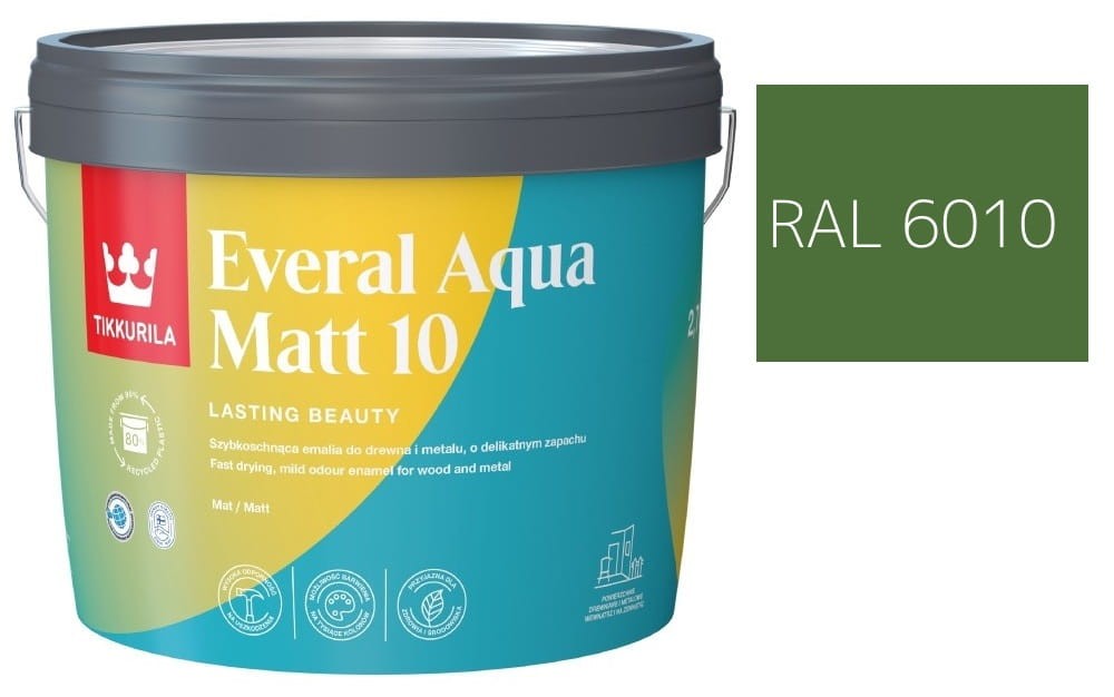 TIKKURILA Everal Aqua Matt [10]  2,7L KOLOR ZIELONY TRAWIASTY RAL 6010