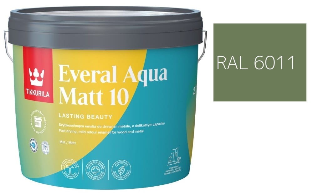 TIKKURILA Everal Aqua Matt [10]  2,7L KOLOR SELEDYNOWY GROSZKOWY RAL 6011