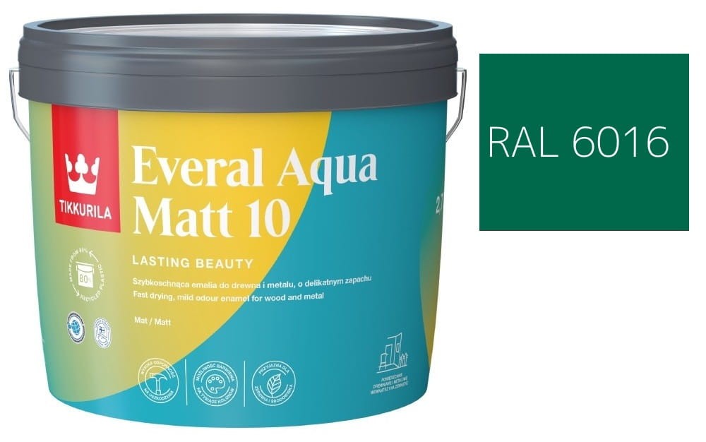 TIKKURILA Everal Aqua Matt [10]  2,7L KOLOR ZIELONY TURKUSOWY RAL 6016