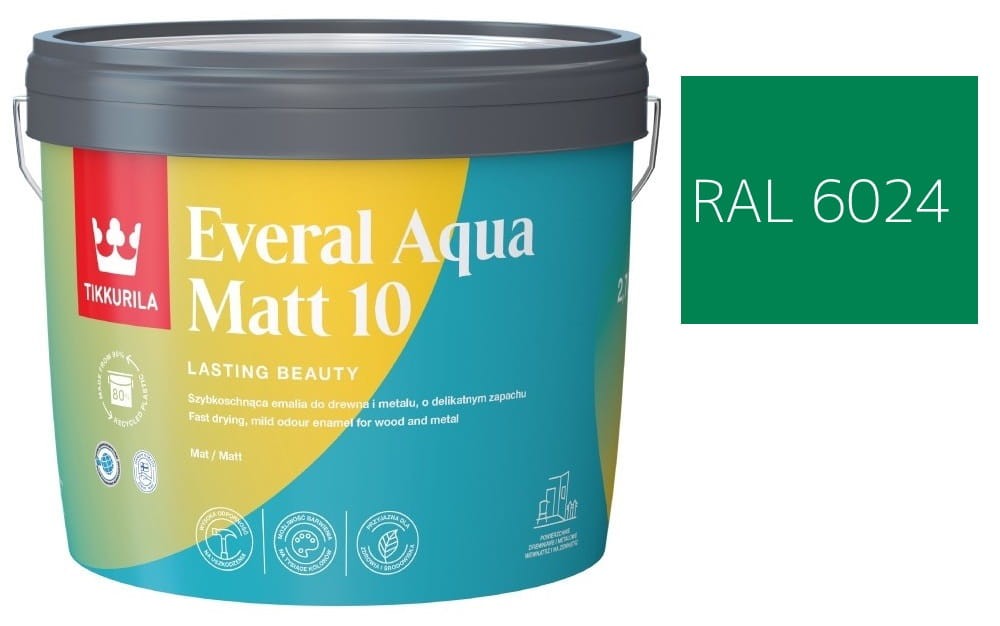 TIKKURILA Everal Aqua Matt [10]  2,7L KOLOR ZIELONY OSTRZEGAWCZY RAL 6024