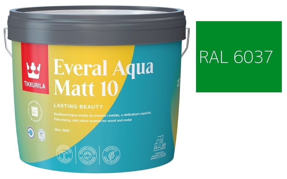 TIKKURILA Everal Aqua Matt [10]  2,7L KOLOR ZIELONY CZYSTY RAL 6037