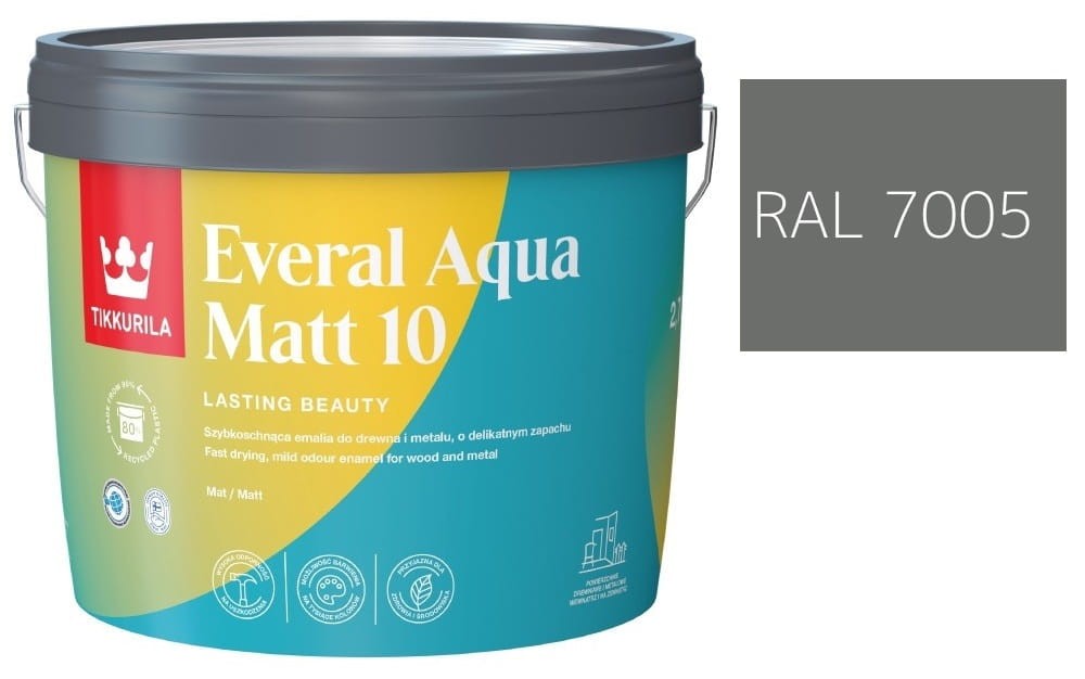 TIKKURILA Everal Aqua Matt [10]  2,7L KOLOR SZARY MYSI RAL 7005