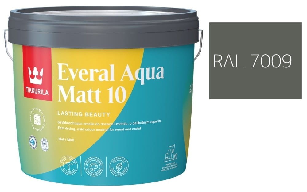 TIKKURILA Everal Aqua Matt [10]  2,7L KOLOR SZARO ZIELONY RAL 7009