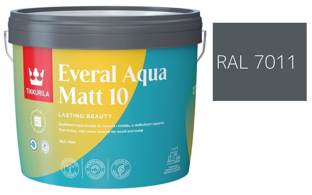 TIKKURILA Everal Aqua Matt [10]  2,7L KOLOR SZARY STALOWY RAL 7011