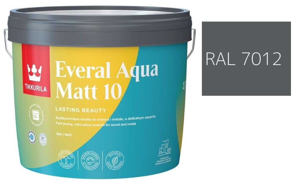TIKKURILA Everal Aqua Matt [10]  2,7L KOLOR SZARY BAZALTOWY RAL 7012