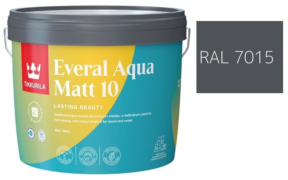TIKKURILA Everal Aqua Matt [10]  2,7L KOLOR SZARY ŁUPKOWY RAL 7015